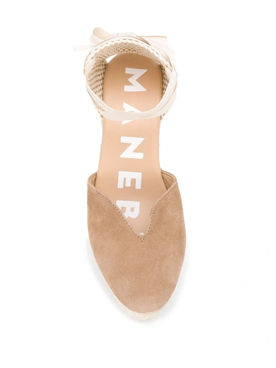 Manebi Hamptons Beige Lace-up Wedge Espadrilles In Neutrals