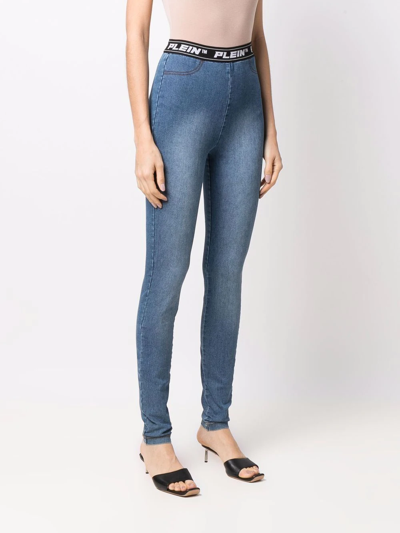 Philipp Plein Logo-waistband Leggings In Blau