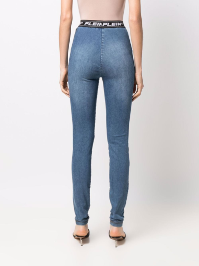 Philipp Plein Logo-waistband Leggings In Blau