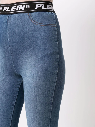 Philipp Plein Logo-waistband Leggings In Blau