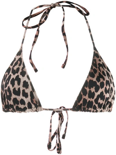 Shop Ganni Leopard Print Triangle Bikini Top In Neutrals