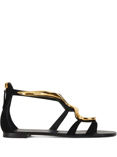 Shop Giuseppe Zanotti Venere Flat Sandals In Black