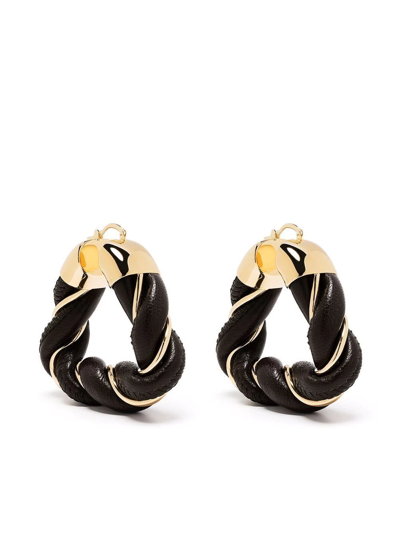 Shop Bottega Veneta Twisted Triangle Hoop Earrings In Schwarz