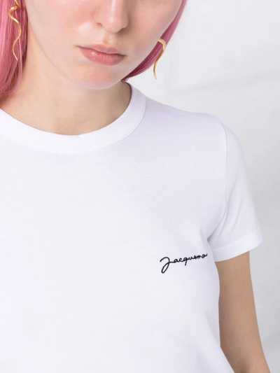 Shop Jacquemus Le T-shirt Brode Logo-embroidered Top In White