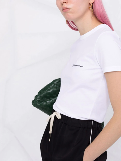 Shop Jacquemus Le T-shirt Brode Logo-embroidered Top In White