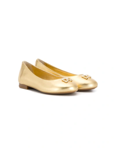 Shop Dolce & Gabbana Logo Embellished Ballerinas In Gold