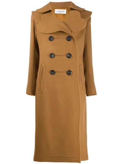 Shop Lanvin Heart-lapel Double-breasted Coat In Brown