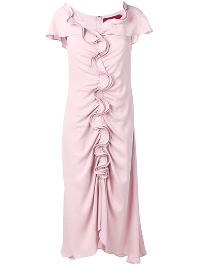 Sies Marjan Portia Ruffled Ruched Crepe Marocain Midi Dress In Pink