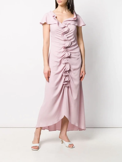 Sies Marjan Portia Ruffled Ruched Crepe Marocain Midi Dress In Pink