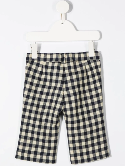 Shop Gucci Gingham Straight Leg Trousers In Blue
