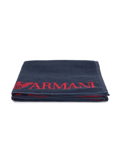 Shop Emporio Armani Woven Logo Towel In Blue