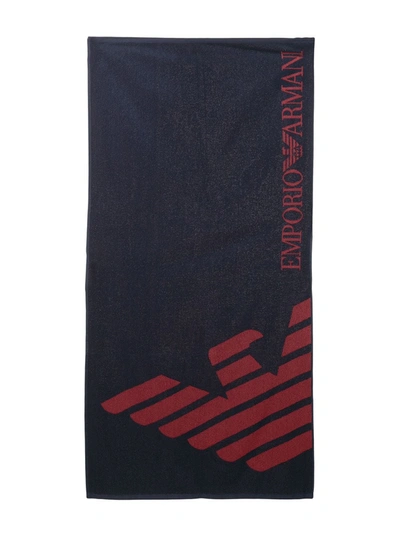 Shop Emporio Armani Woven Logo Towel In Blue