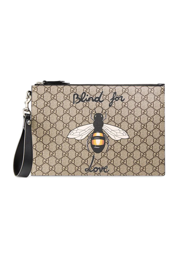 gucci bee print gg supreme pouch item