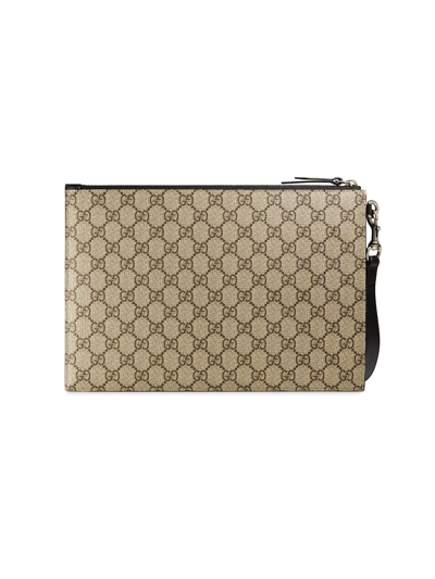 Shop Gucci Bee Print Gg Supreme Pouch In Neutrals