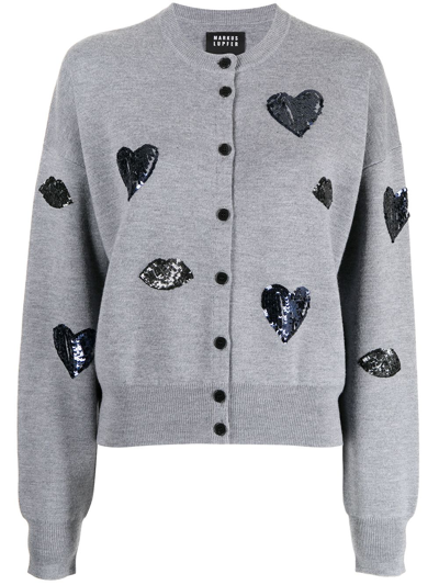 Shop Markus Lupfer Sequin Embellished Wool Cardigan In Grey