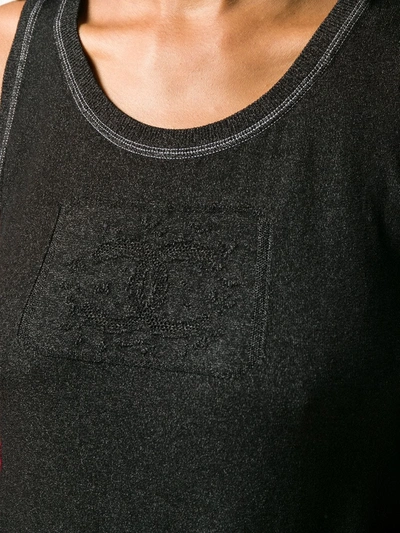 Pre-owned Chanel 2004 Logo Embroidery Knitted Tank In Black