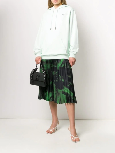 Off-white Pleated Printed Silk-crepe Midi Skirt In Green
