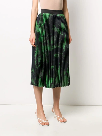 Off-white Pleated Printed Silk-crepe Midi Skirt In Green