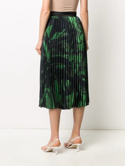 Off-white Pleated Printed Silk-crepe Midi Skirt In Green