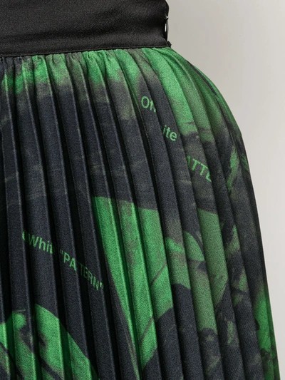 Off-white Pleated Printed Silk-crepe Midi Skirt In Green