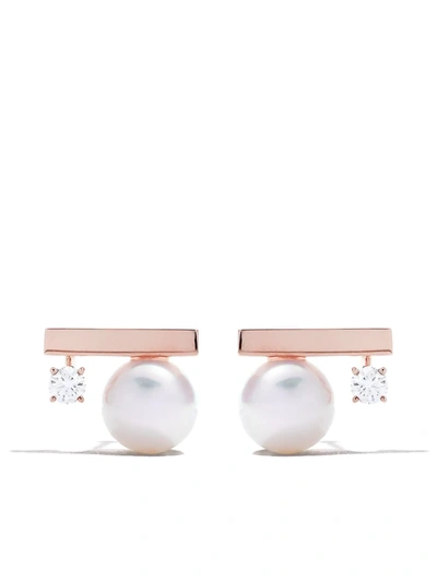 Tasaki 18kt Rose Gold Petit Balance Class Collection Line Akoya Pearl And Diamond Earrings In Gold