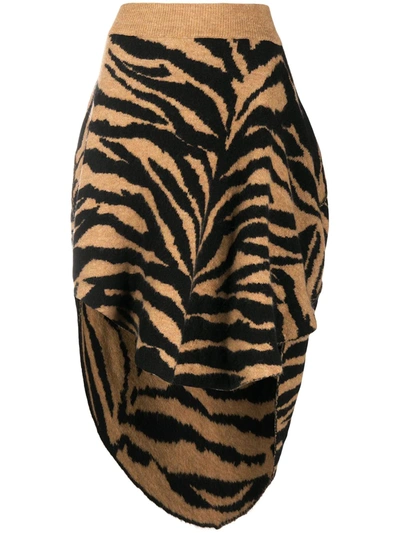 Shop Mm6 Maison Margiela Tiger-print High-low Skirt In Neutrals