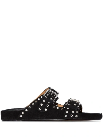 Shop Isabel Marant Lennyo Stud-embellished Suede Sandals In Black