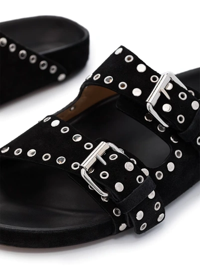 Shop Isabel Marant Lennyo Stud-embellished Suede Sandals In Black