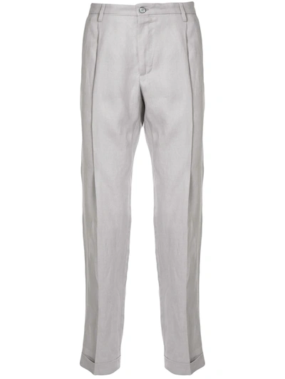 Shop Dolce & Gabbana Straight-leg Linen Trousers In Grey