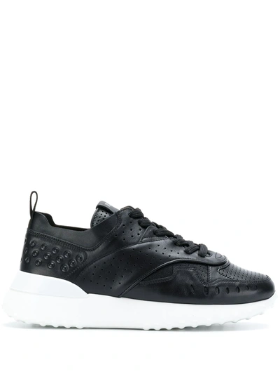 Shop Tod's Panelled Lace-up Sneakers In Black