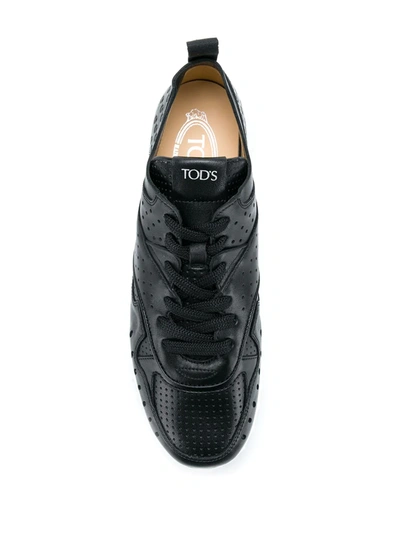 Shop Tod's Panelled Lace-up Sneakers In Black