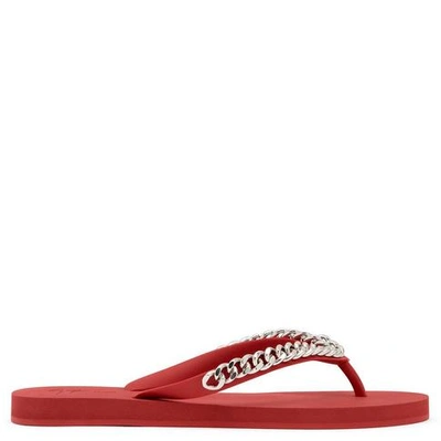 Shop Giuseppe Zanotti - Red Flip Flop With Silver Chain Florida