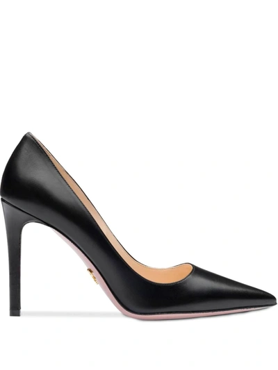 Shop Prada Leather Pumps In Black