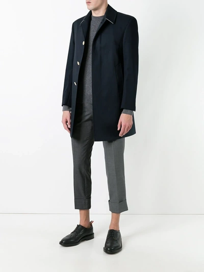 Thom Browne Mac Bal Collar Overcoat In Blue