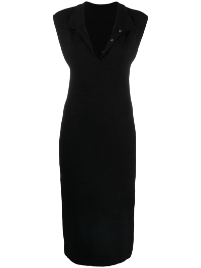 Shop Jacquemus Polo Collar Fitted Dress In Black