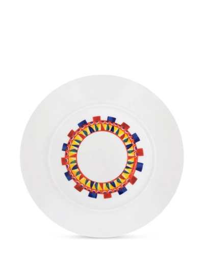 Shop Dolce & Gabbana Carreto-print Porcelain Bread Plates (set Of 2) In White