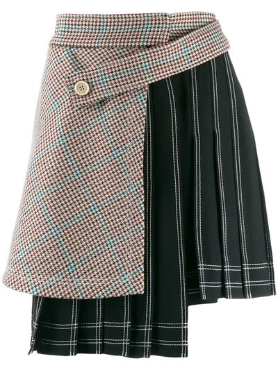 OFF-WHITE HOUNDSTOOTH PANEL PINSTRIPED SKIRT - 黑色