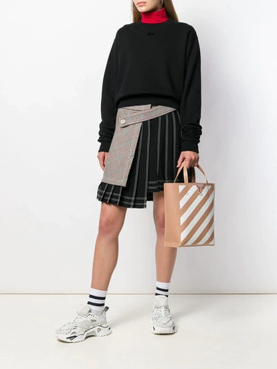 Shop Off-white Houndstooth Panel Pinstriped Skirt In Black