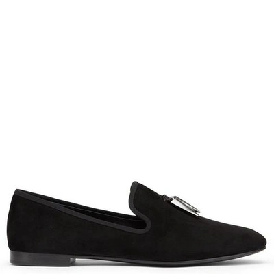 Shop Giuseppe Zanotti Suede Loafer With 'shark Tooth' Shark In Black