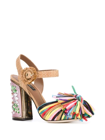 Dolce & Gabbana Woman Crystal-embellished Raffia Sandals Pink In Pink