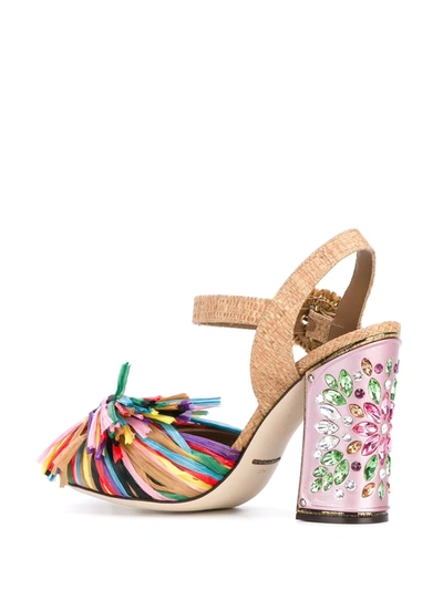 Dolce & Gabbana Woman Crystal-embellished Raffia Sandals Pink In Pink