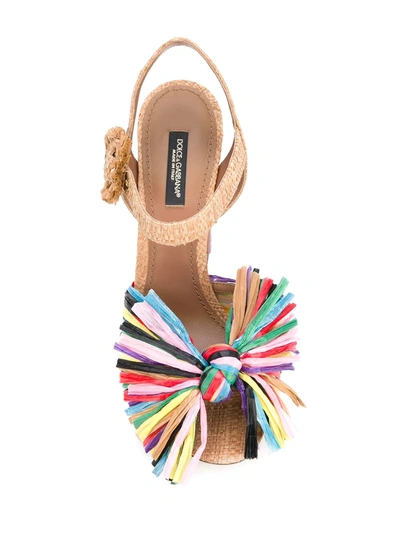 Dolce & Gabbana Woman Crystal-embellished Raffia Sandals Pink In Pink