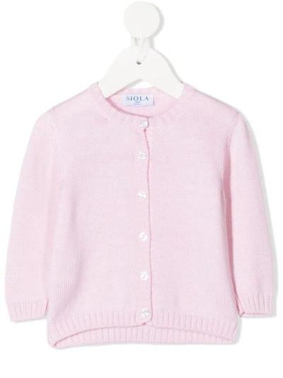 Siola Button-up Merino Cardigan In Pink