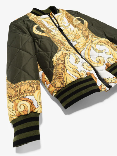 Shop Versace Baroque-print Quilted Bomber Jacket In 绿色
