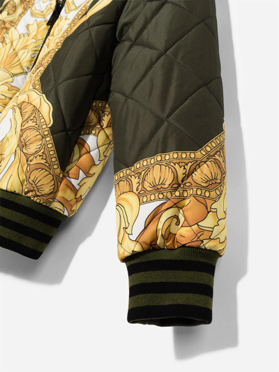 Shop Versace Baroque-print Quilted Bomber Jacket In 绿色