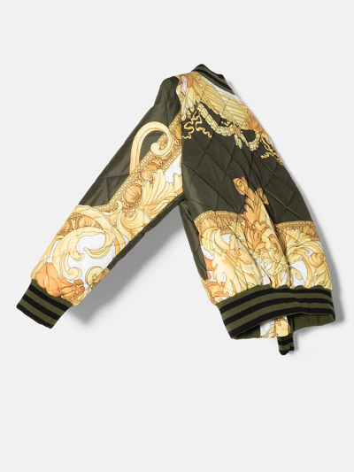 Shop Versace Baroque-print Quilted Bomber Jacket In 绿色