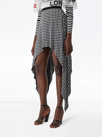 Shop Burberry Gingham Check Back Tie Skirt In Black