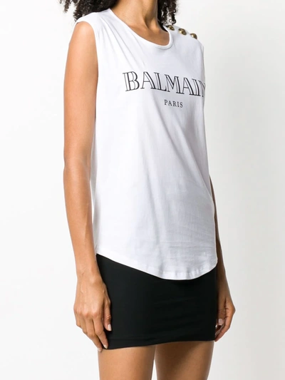 Shop Balmain Logo Print Tank Top In White