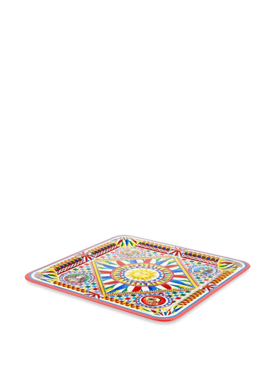 Dolce & Gabbana Large Carretto-print Wood Tray In Weiss