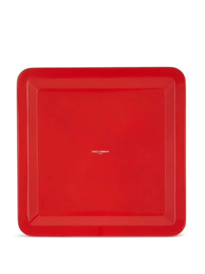 Dolce & Gabbana Large Carretto-print Wood Tray In Weiss